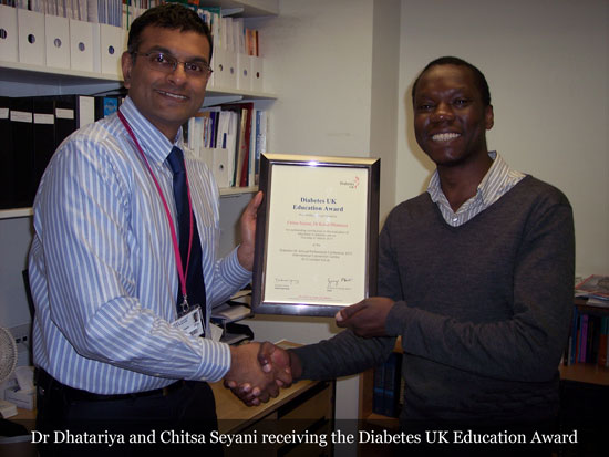 Dr Dhatariya and Chitsa Seyani receiving the Diabetes UK Education Award